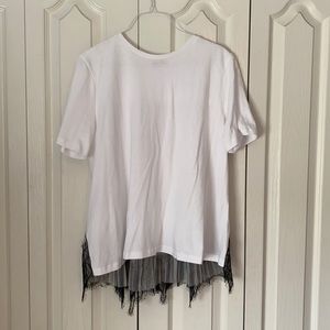 Zara- White tee w/ black & sheer lace back
